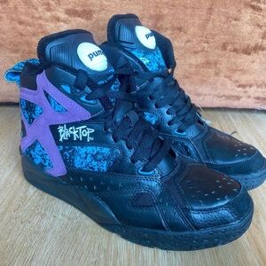 Puma Black and Teal High-Top Sneakers with Purple Accents